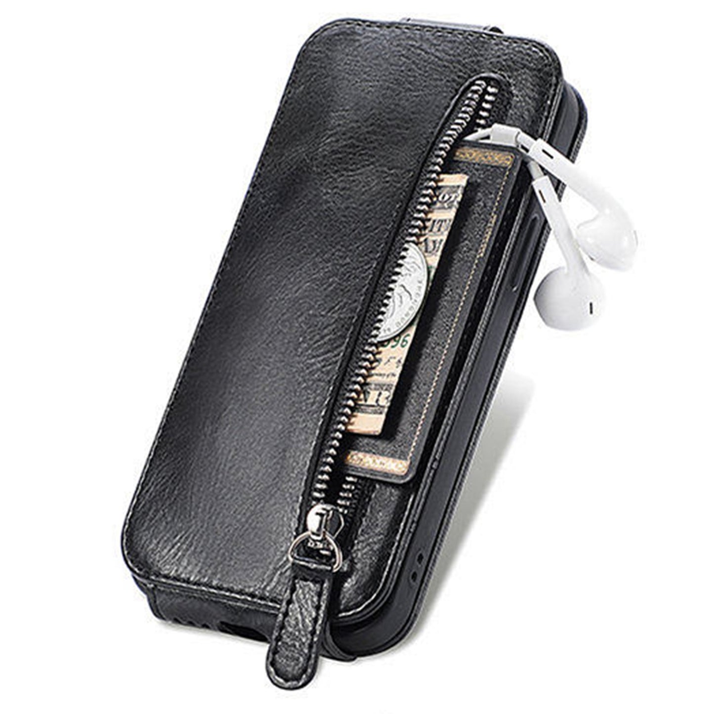 For Samsung Galaxy S20 FE / S20 FE 5G / S20 FE 2022 / S20 Lite Vertical Flip Zipper Wallet Phone Case PU Leather Stand Cover - Black