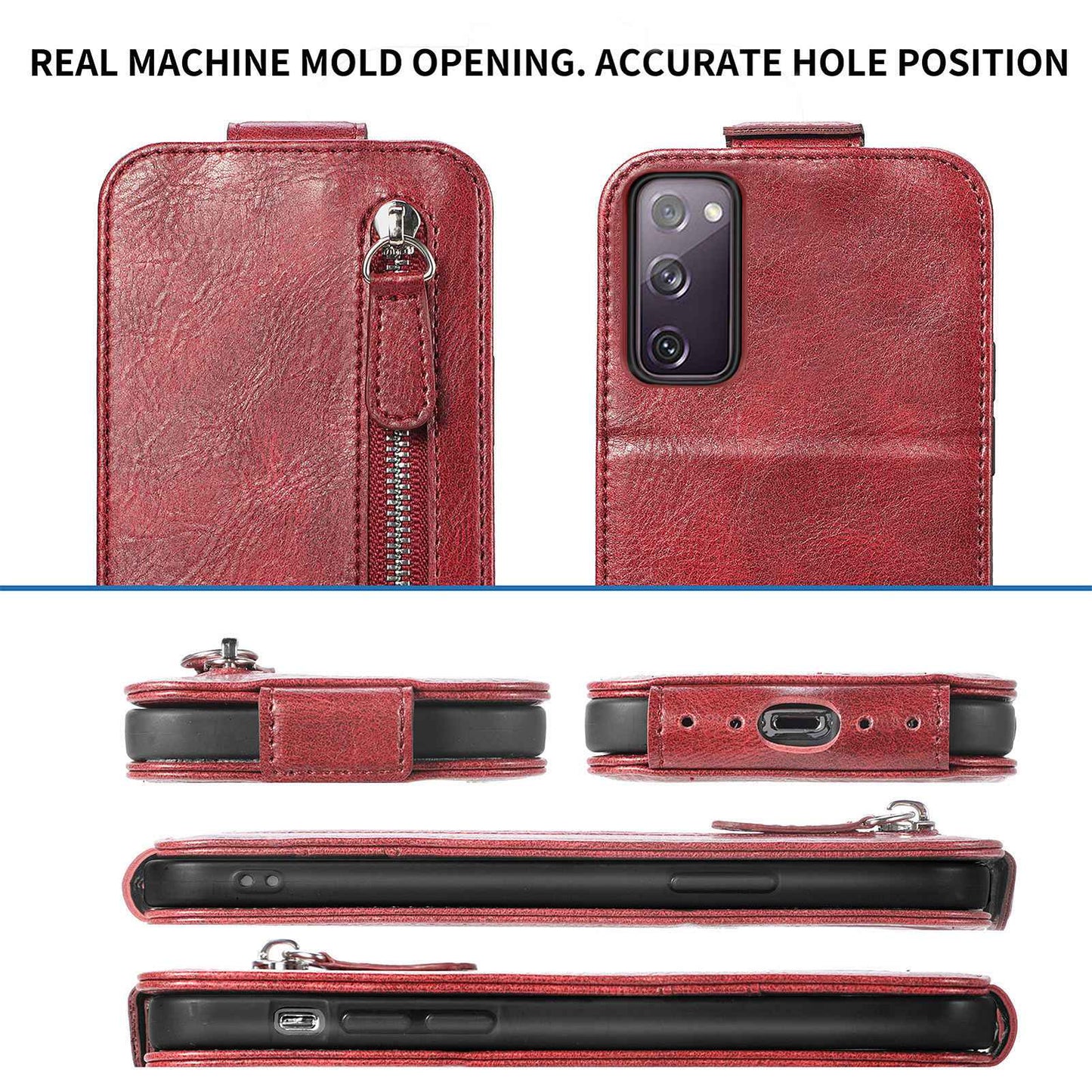 For Samsung Galaxy S20 FE / S20 FE 5G / S20 FE 2022 / S20 Lite Vertical Flip Zipper Wallet Phone Case PU Leather Stand Cover - Red