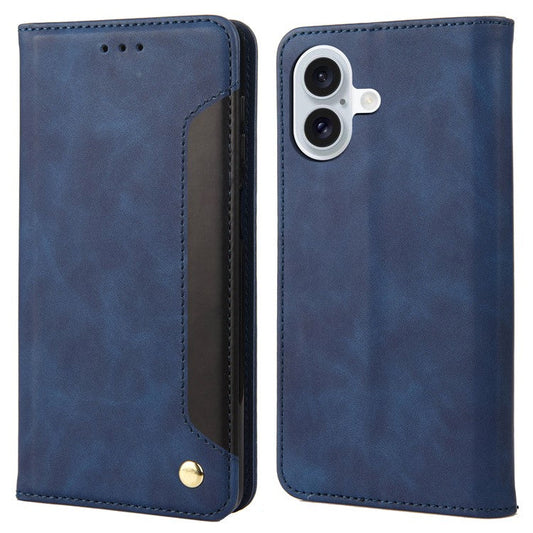 For iPhone 16 Plus Case PU Leather Shockproof Protection Wallet Phone Cover - Blue