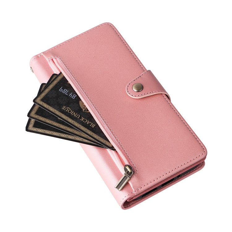 For Google Pixel 9 Pro Case Zipper Wallet Leather Stand Phone Cover Rivet Decor - Rose Gold