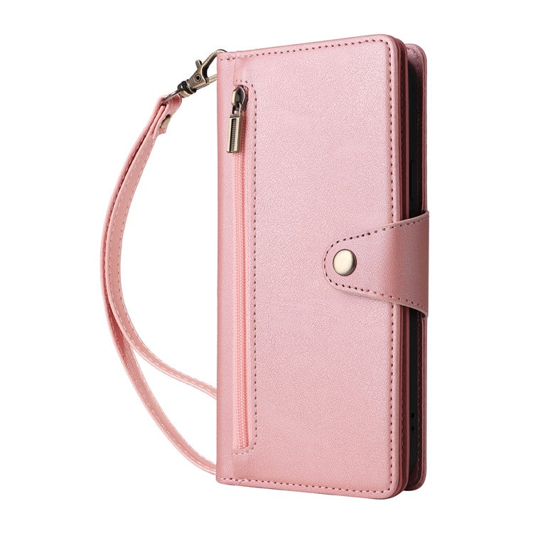 For Google Pixel 9 Pro Case Zipper Wallet Leather Stand Phone Cover Rivet Decor - Rose Gold