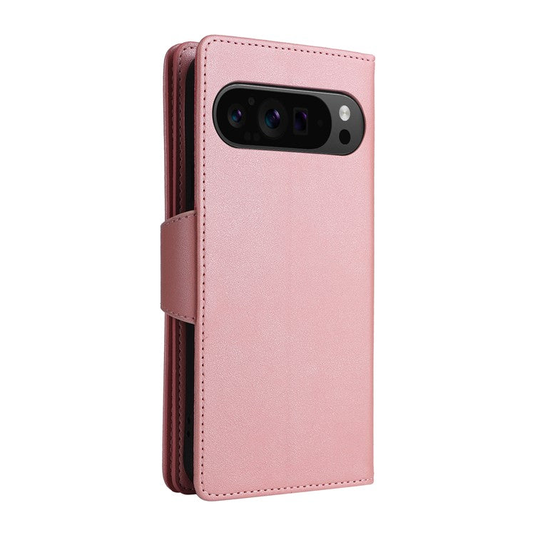 For Google Pixel 9 Pro Case Zipper Wallet Leather Stand Phone Cover Rivet Decor - Rose Gold