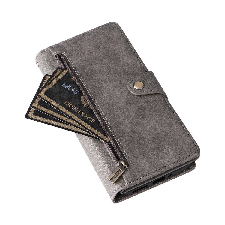 For Google Pixel 9 Pro Case Zipper Wallet Leather Stand Phone Cover Rivet Decor - Grey