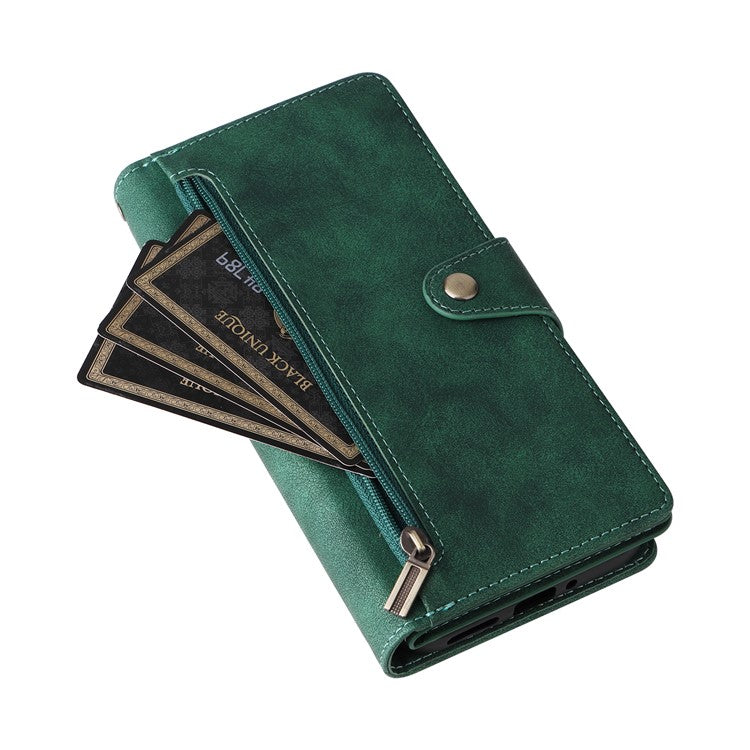 For Google Pixel 9 Pro Case Zipper Wallet Leather Stand Phone Cover Rivet Decor - Green