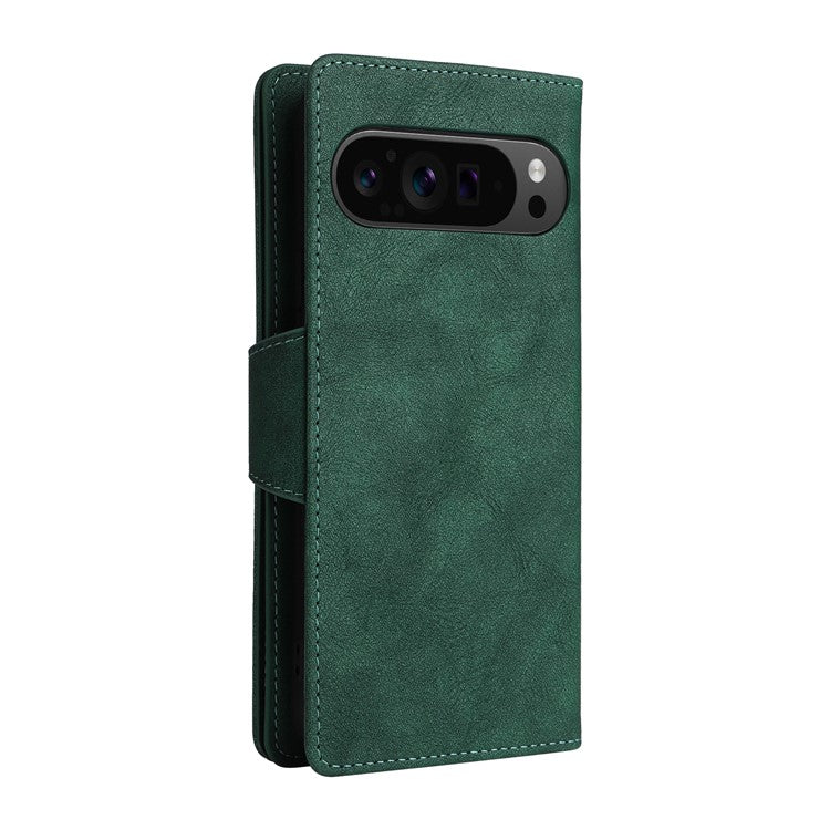 For Google Pixel 9 Pro Case Zipper Wallet Leather Stand Phone Cover Rivet Decor - Green