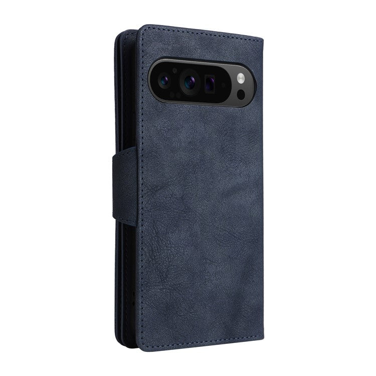 For Google Pixel 9 Pro Case Zipper Wallet Leather Stand Phone Cover Rivet Decor - Blue