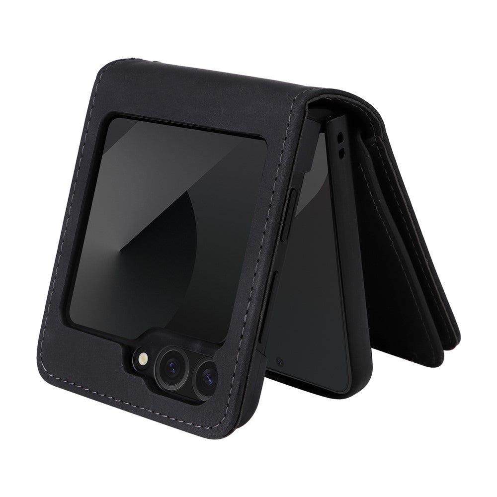 For Samsung Galaxy Z Flip7 FE 5G / Z Flip6 5G Leather Case Zipper Wallet Phone Cover with Shoulder Strap - Black