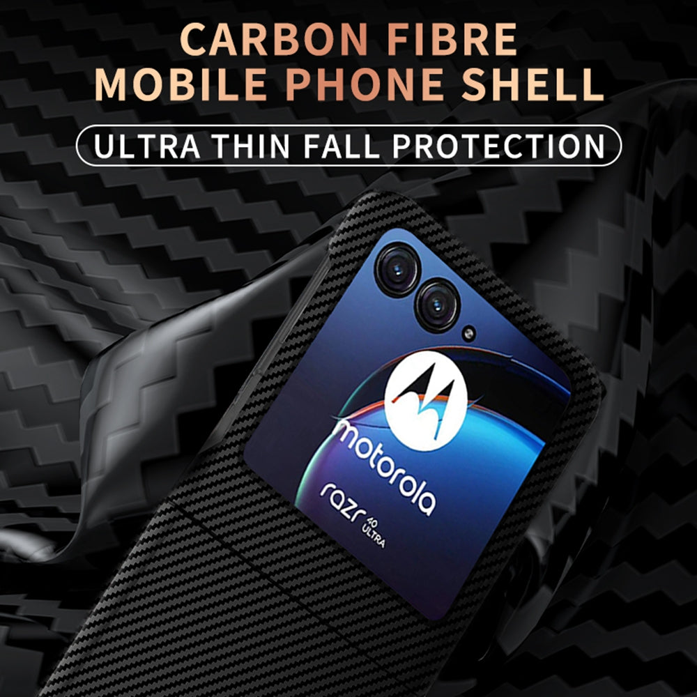 For Motorola Razr 50 Ultra 5G Case Aramid Fiber+PC Anti-Drop Folding Phone Cover - Black