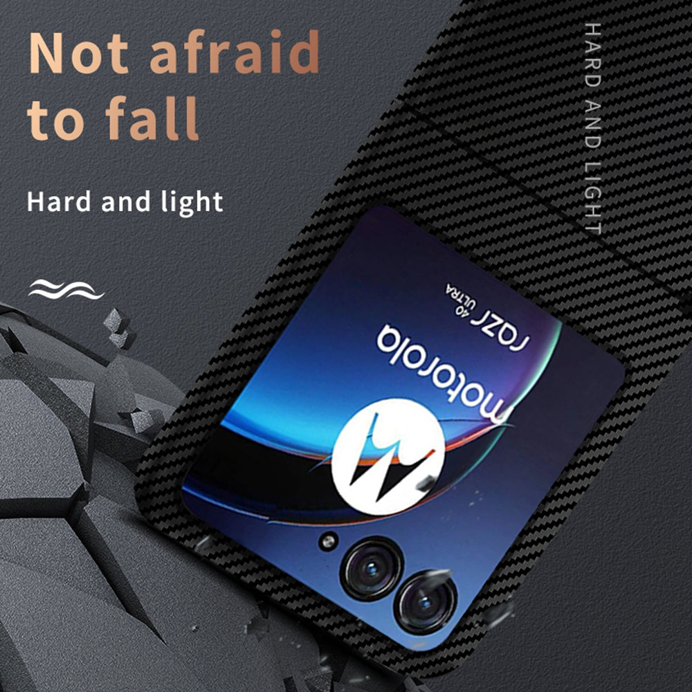 For Motorola Razr 50 Ultra 5G Case Aramid Fiber+PC Anti-Drop Folding Phone Cover - Black