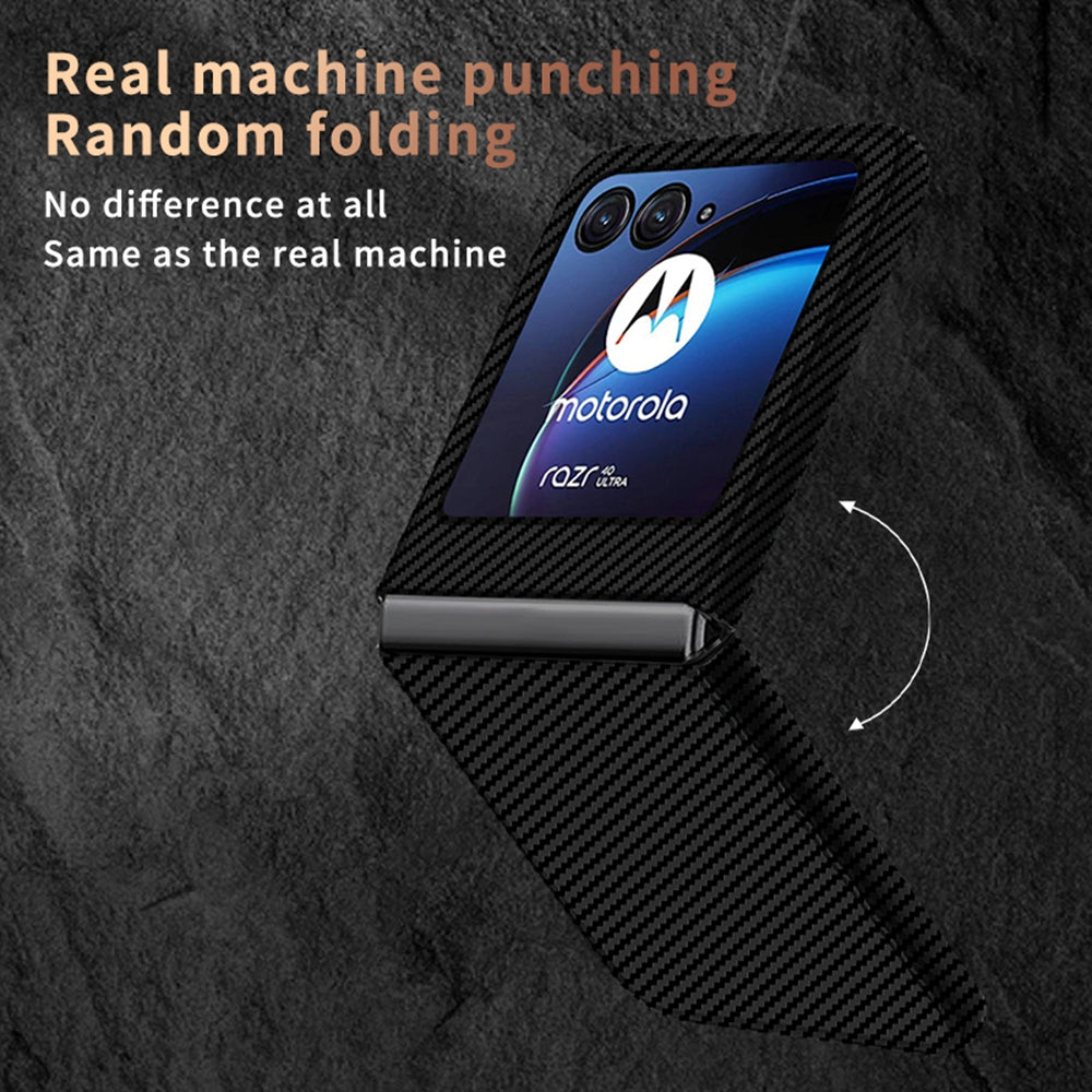 For Motorola Razr 50 Ultra 5G Case Aramid Fiber+PC Anti-Drop Folding Phone Cover - Black