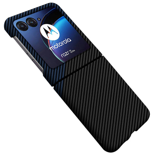 For Motorola Razr 50 Ultra 5G Case Aramid Fiber+PC Anti-drop Folding Phone Cover - Black+Blue