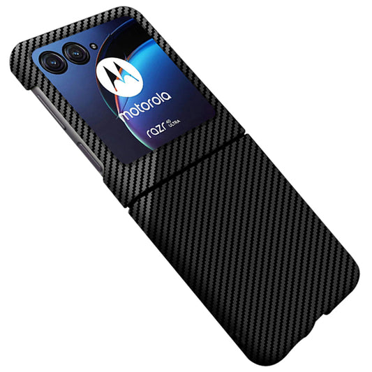 For Motorola Razr 50 Ultra 5G Case Aramid Fiber+PC Anti-drop Folding Phone Cover - Black+Silver