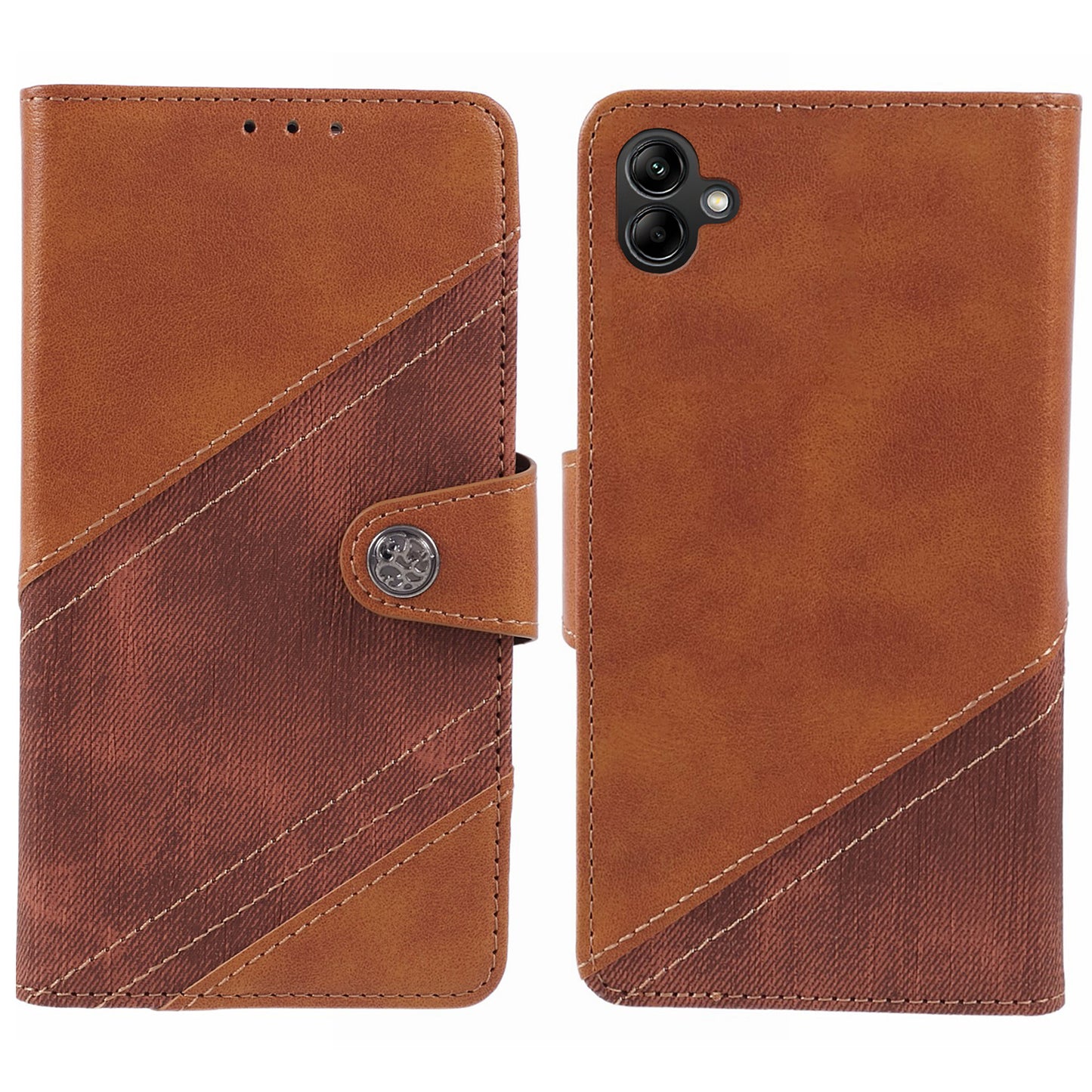 For Samsung Galaxy A06 Case Wallet Leather Phone Cover Crazy Horse Texture+Jeans Cloth Texture - Brown