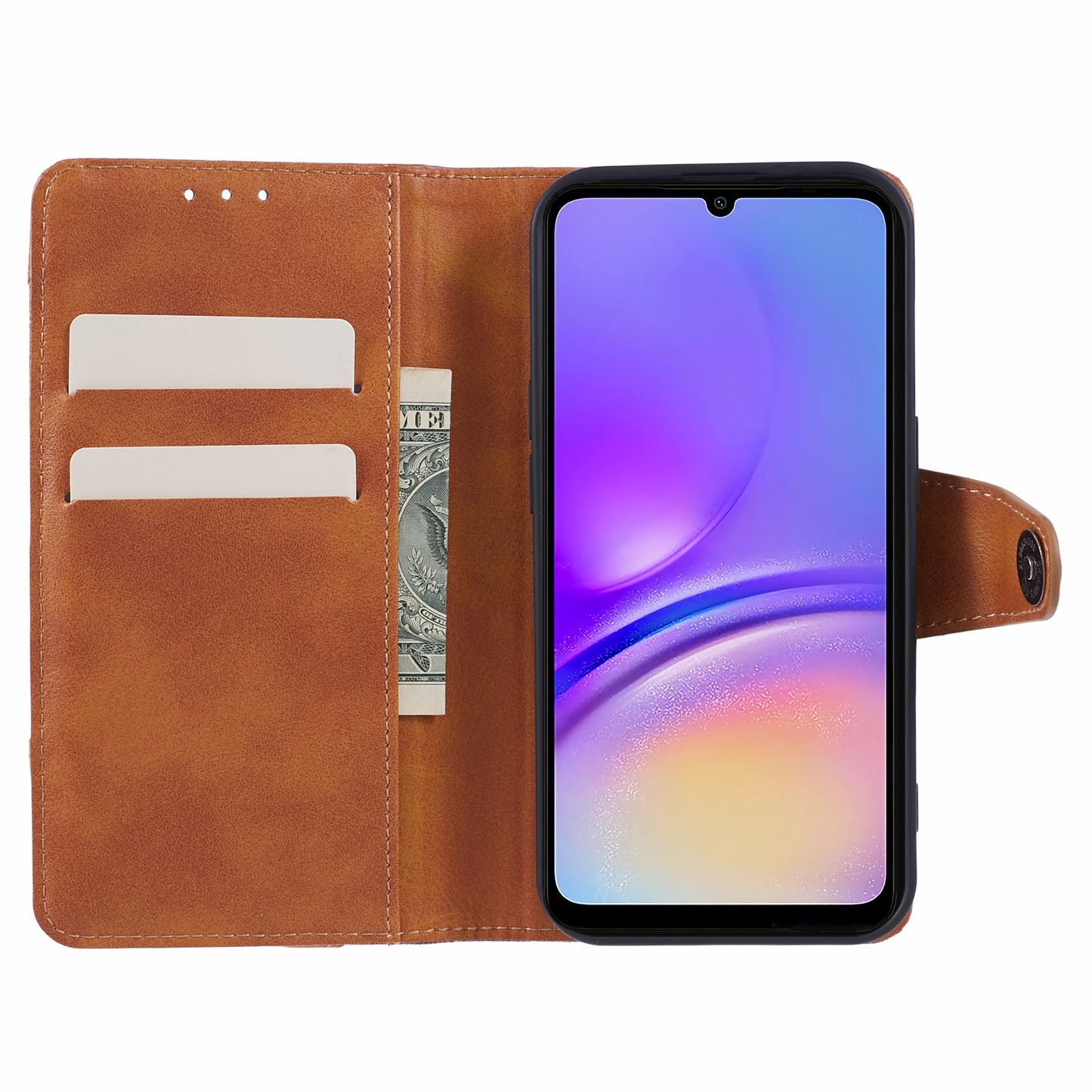 For Samsung Galaxy A06 Case Wallet Leather Phone Cover Crazy Horse Texture+Jeans Cloth Texture - Brown