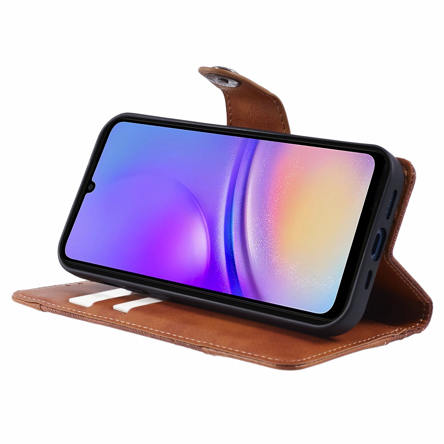 For Samsung Galaxy A06 Case Wallet Leather Phone Cover Crazy Horse Texture+Jeans Cloth Texture - Brown