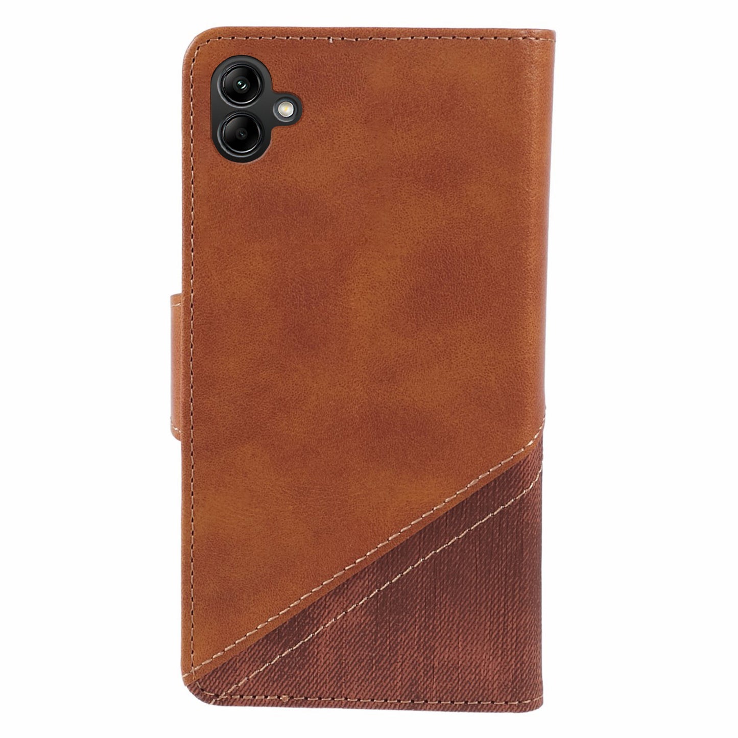 For Samsung Galaxy A06 Case Wallet Leather Phone Cover Crazy Horse Texture+Jeans Cloth Texture - Brown