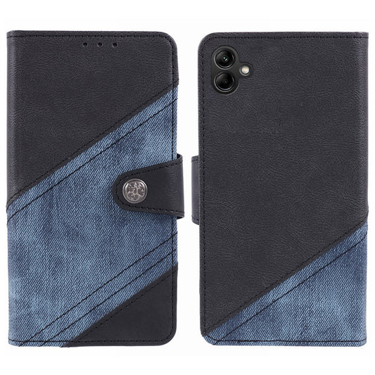 For Samsung Galaxy A06 Case Wallet Leather Phone Cover Crazy Horse Texture+Jeans Cloth Texture - Black