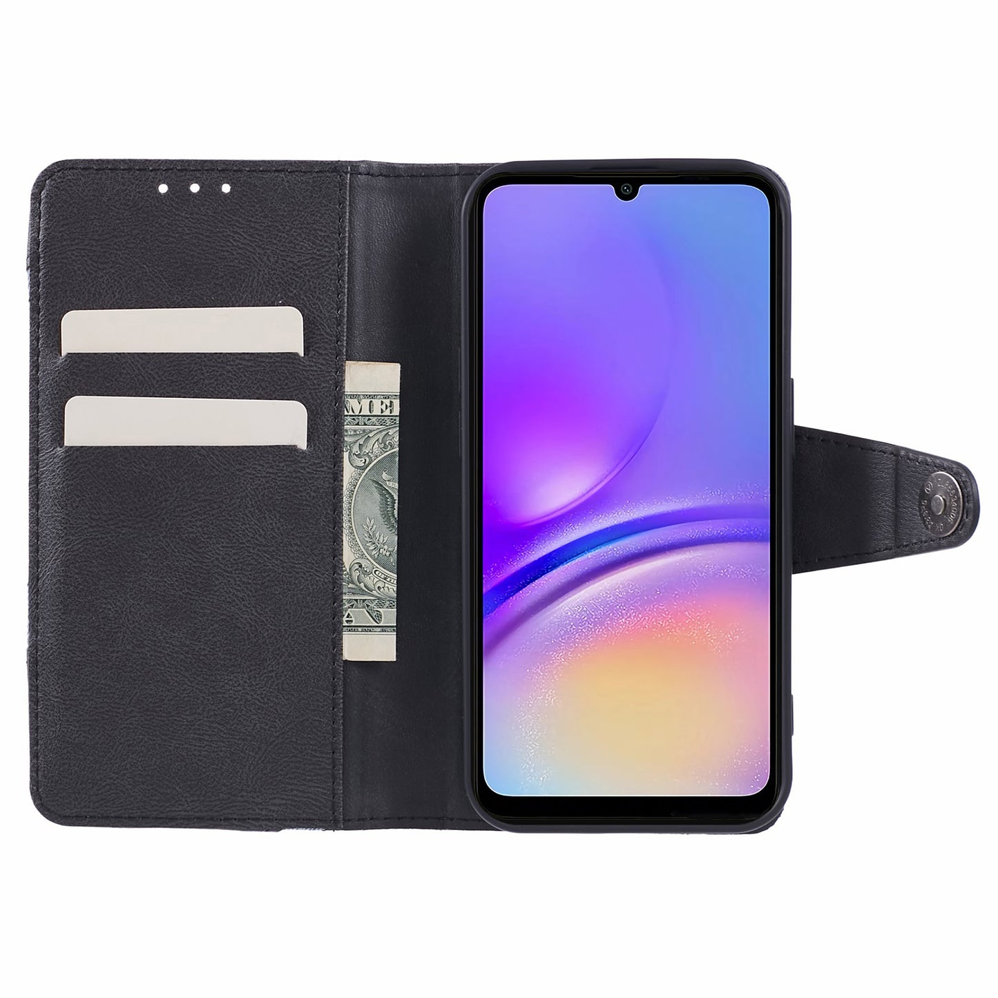 For Samsung Galaxy A06 Case Wallet Leather Phone Cover Crazy Horse Texture+Jeans Cloth Texture - Black