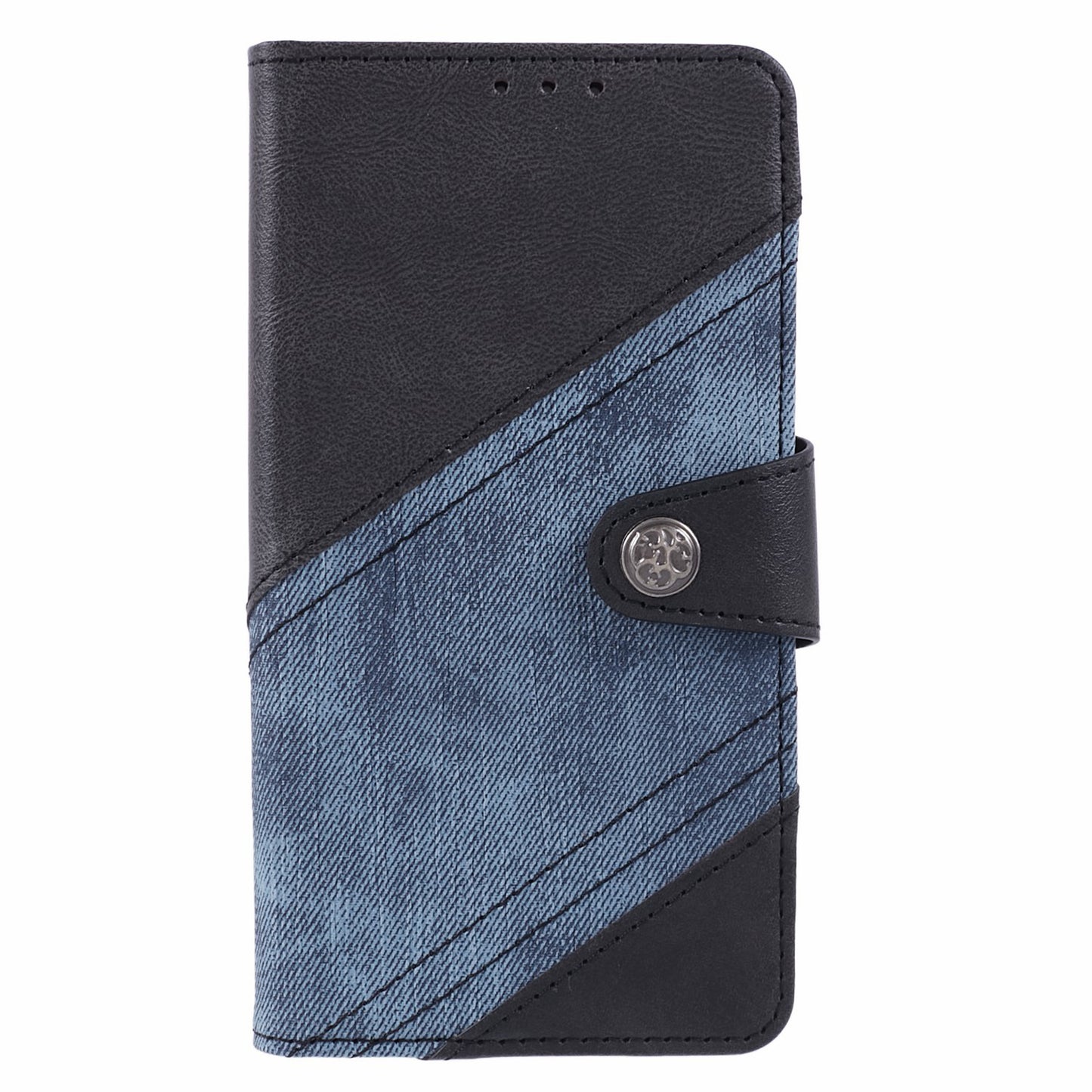 For Samsung Galaxy A06 Case Wallet Leather Phone Cover Crazy Horse Texture+Jeans Cloth Texture - Black