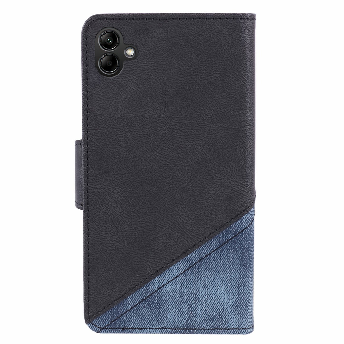 For Samsung Galaxy A06 Case Wallet Leather Phone Cover Crazy Horse Texture+Jeans Cloth Texture - Black