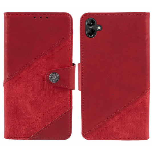 For Samsung Galaxy A06 Case Wallet Leather Phone Cover Crazy Horse Texture+Jeans Cloth Texture - Red