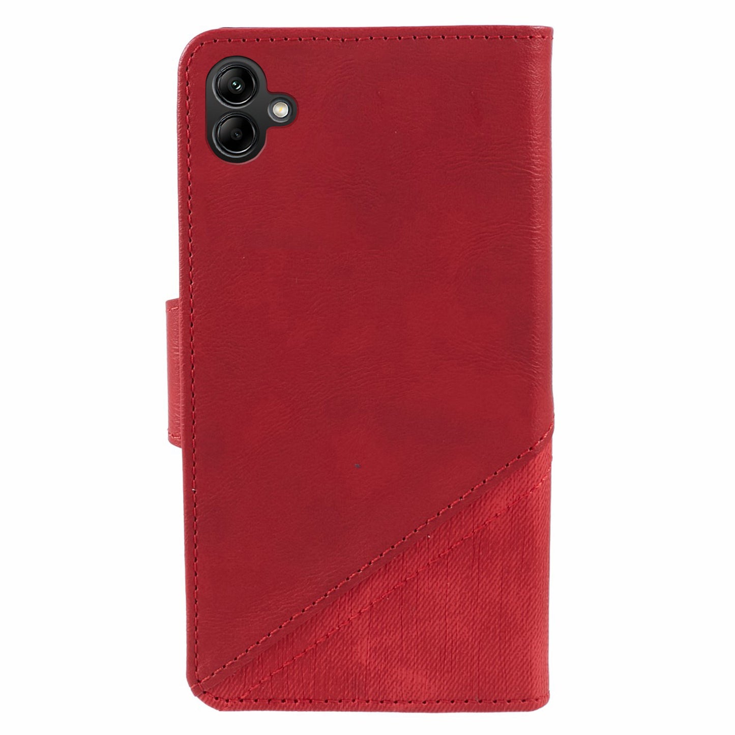 For Samsung Galaxy A06 Case Wallet Leather Phone Cover Crazy Horse Texture+Jeans Cloth Texture - Red