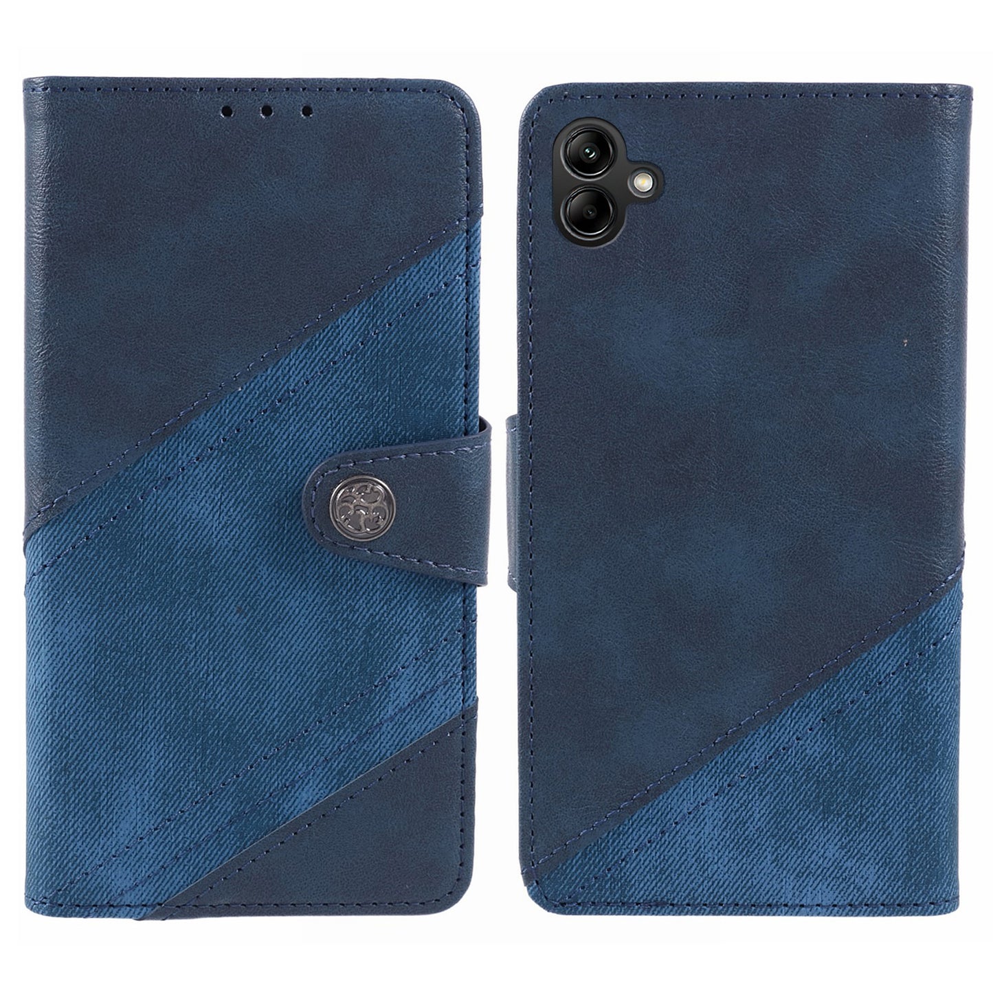 For Samsung Galaxy A06 Case Wallet Leather Phone Cover Crazy Horse Texture+Jeans Cloth Texture - Dark Blue