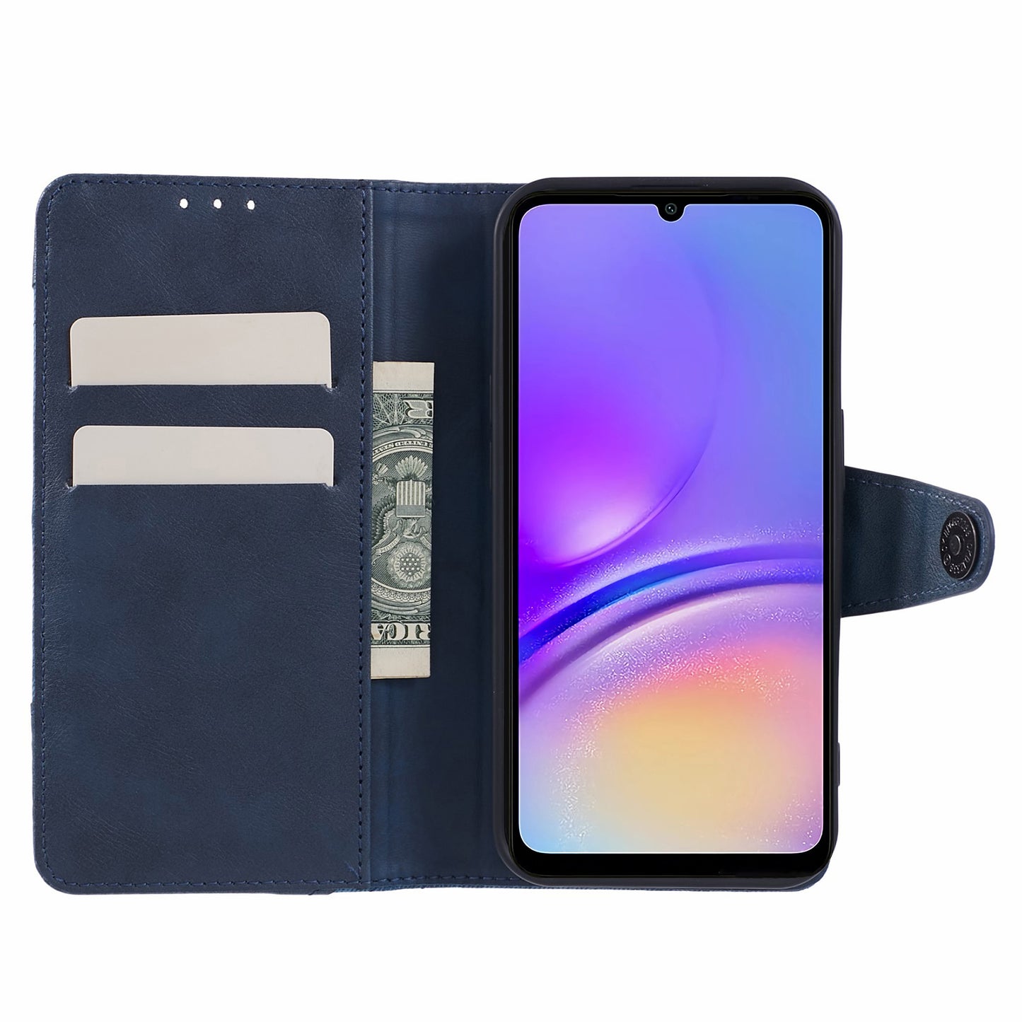 For Samsung Galaxy A06 Case Wallet Leather Phone Cover Crazy Horse Texture+Jeans Cloth Texture - Dark Blue