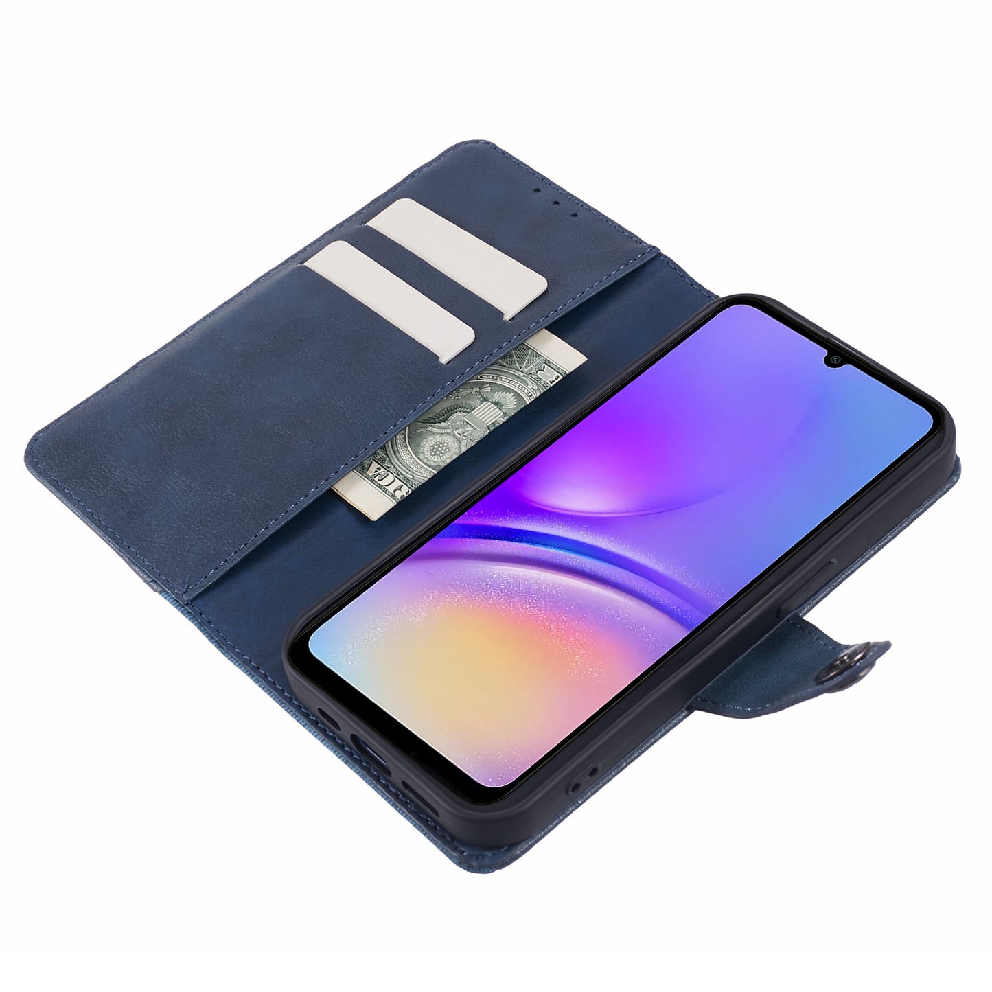 For Samsung Galaxy A06 Case Wallet Leather Phone Cover Crazy Horse Texture+Jeans Cloth Texture - Dark Blue