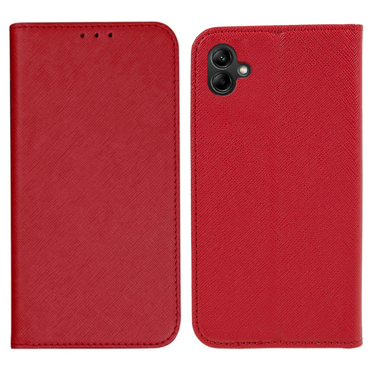 For Samsung Galaxy A06 Case Flip Shockproof Cross Texture Leather Phone Cover - Red