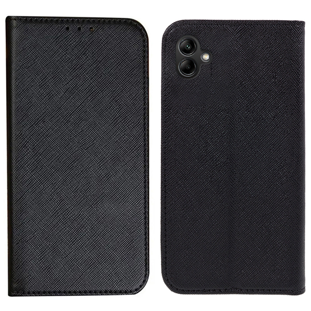 For Samsung Galaxy A06 Case Flip Shockproof Cross Texture Leather Phone Cover - Black
