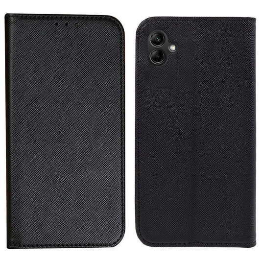 For Samsung Galaxy A06 Case Flip Shockproof Cross Texture Leather Phone Cover - Black