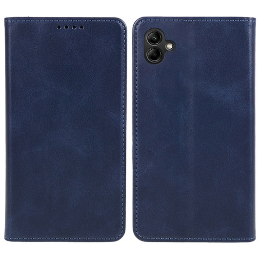 For Samsung Galaxy A06 Case Leather Wallet Phone Cover Calf Texture Hidden Magnetic Closure - Blue