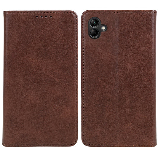For Samsung Galaxy A06 Case Leather Wallet Phone Cover Calf Texture Hidden Magnetic Closure - Brown