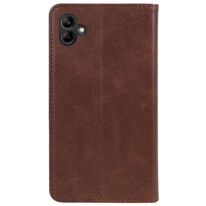 For Samsung Galaxy A06 Case Leather Wallet Phone Cover Calf Texture Hidden Magnetic Closure - Brown