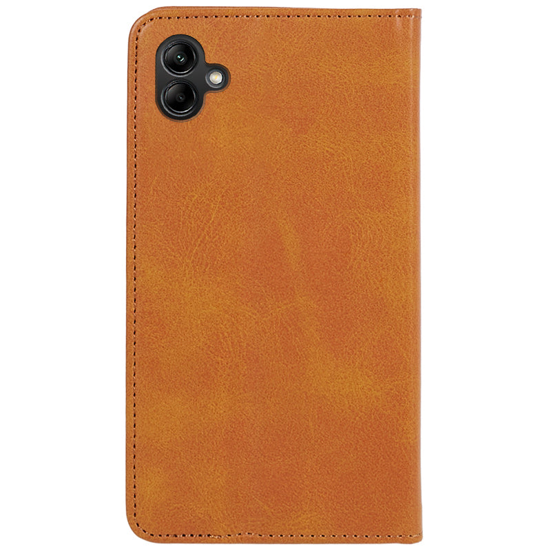 For Samsung Galaxy A06 Case Leather Wallet Phone Cover Calf Texture Hidden Magnetic Closure - Khaki