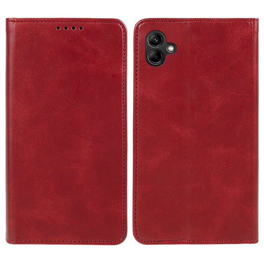 For Samsung Galaxy A06 Case Leather Wallet Phone Cover Calf Texture Hidden Magnetic Closure - Red
