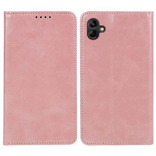 For Samsung Galaxy A06 Case Leather Wallet Phone Cover Calf Texture Hidden Magnetic Closure - Rose Gold