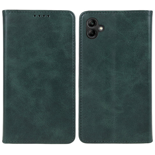 For Samsung Galaxy A06 Case Leather Wallet Phone Cover Calf Texture Hidden Magnetic Closure - Green