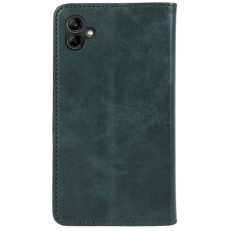 For Samsung Galaxy A06 Case Leather Wallet Phone Cover Calf Texture Hidden Magnetic Closure - Green