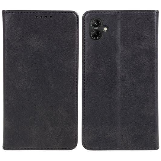 For Samsung Galaxy A06 Case Leather Wallet Phone Cover Calf Texture Hidden Magnetic Closure - Black