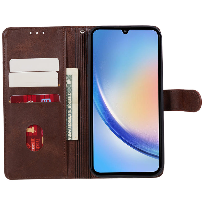 For Samsung Galaxy A06 Case PU Leather Folio Bookstytle Phone Cover Full Protection - Brown