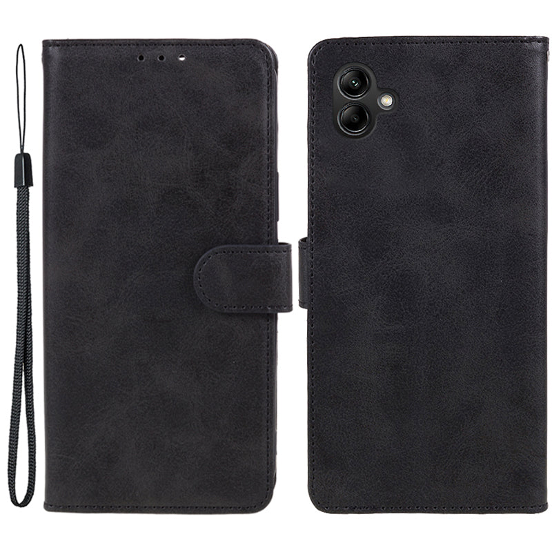 For Samsung Galaxy A06 Case PU Leather Folio Bookstytle Phone Cover Full Protection - Black