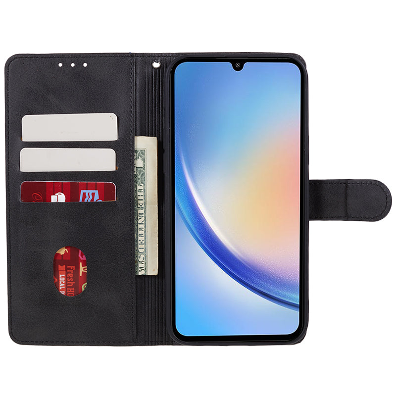 For Samsung Galaxy A06 Case PU Leather Folio Bookstytle Phone Cover Full Protection - Black