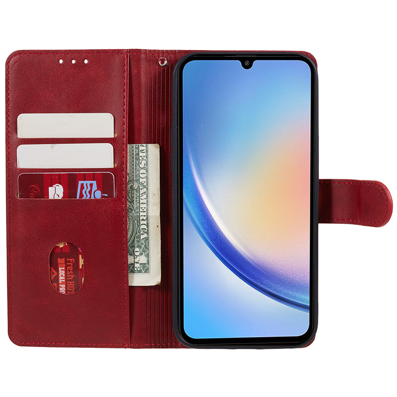 For Samsung Galaxy A06 Case PU Leather Folio Bookstytle Phone Cover Full Protection - Red
