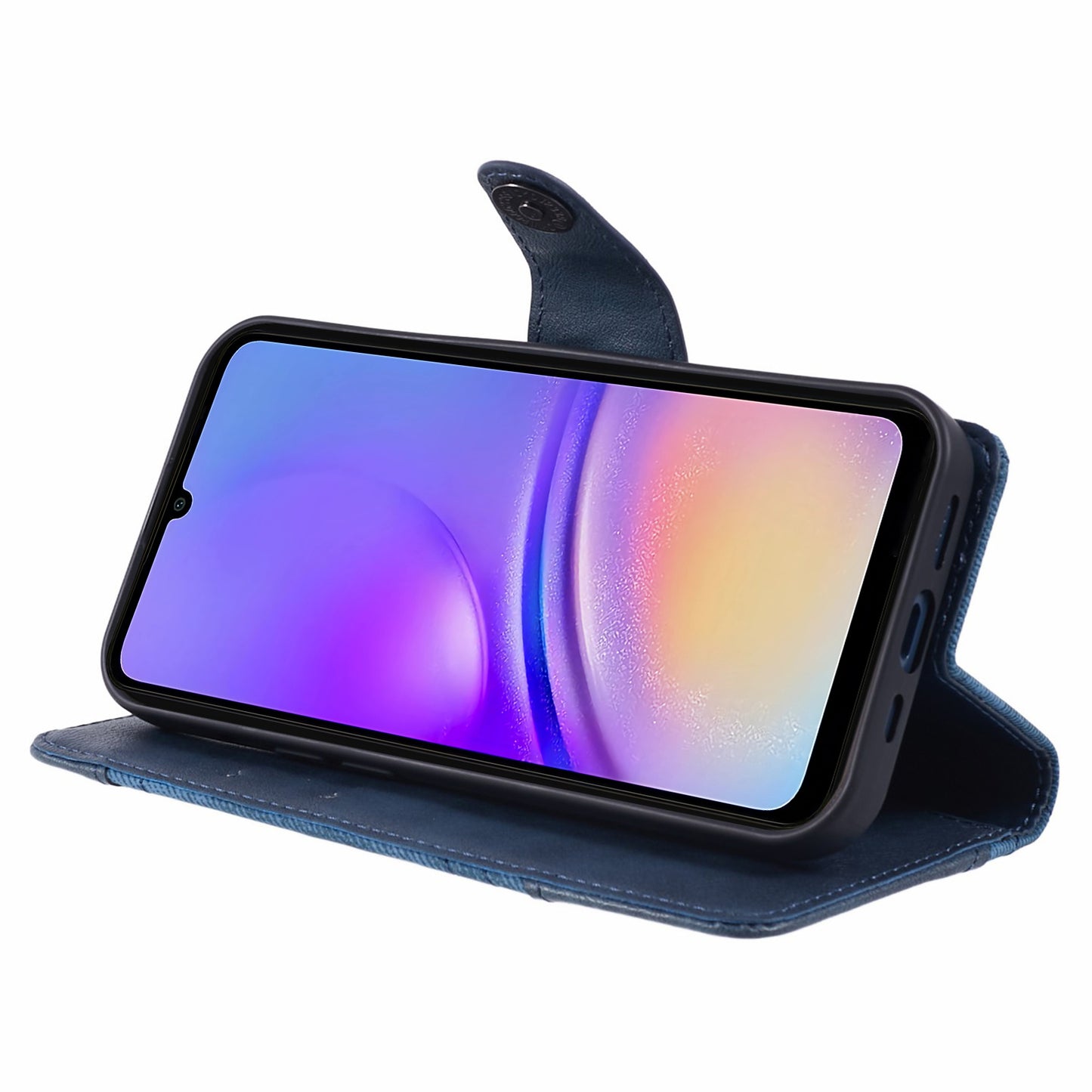 For Samsung Galaxy A16 5G / A16 4G Case Flip Stand View Leather Phone Cover Splicing Texture - Dark Blue