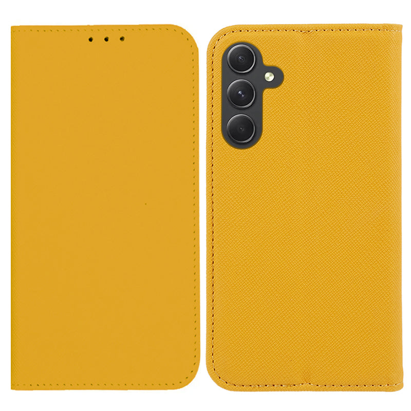 For Samsung Galaxy A16 5G / A16 4G Case PU Leather Cross Texture Phone Cover Strong Magnetic Suction - Yellow
