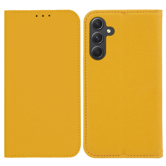 For Samsung Galaxy A16 5G / A16 4G Case PU Leather Cross Texture Phone Cover Strong Magnetic Suction - Yellow