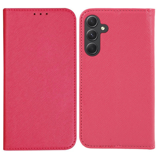 For Samsung Galaxy A16 5G / A16 4G Case PU Leather Cross Texture Phone Cover Strong Magnetic Suction - Pink