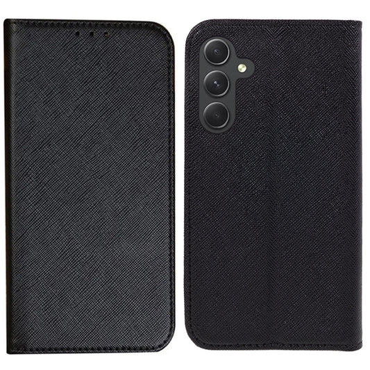 For Samsung Galaxy A16 5G / A16 4G Case PU Leather Cross Texture Phone Cover Strong Magnetic Suction - Black
